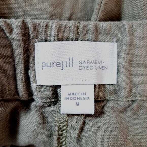 Pure Jill Love Linen Sage 100% Linen Roll Tab Pants Size Med - Picture 3 of 5